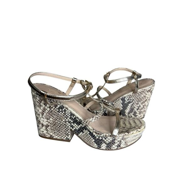 Kate Spade Venezia Snake Print Platform Sandals 7.5M Metallic Leather Italy - Picture 3 of 11